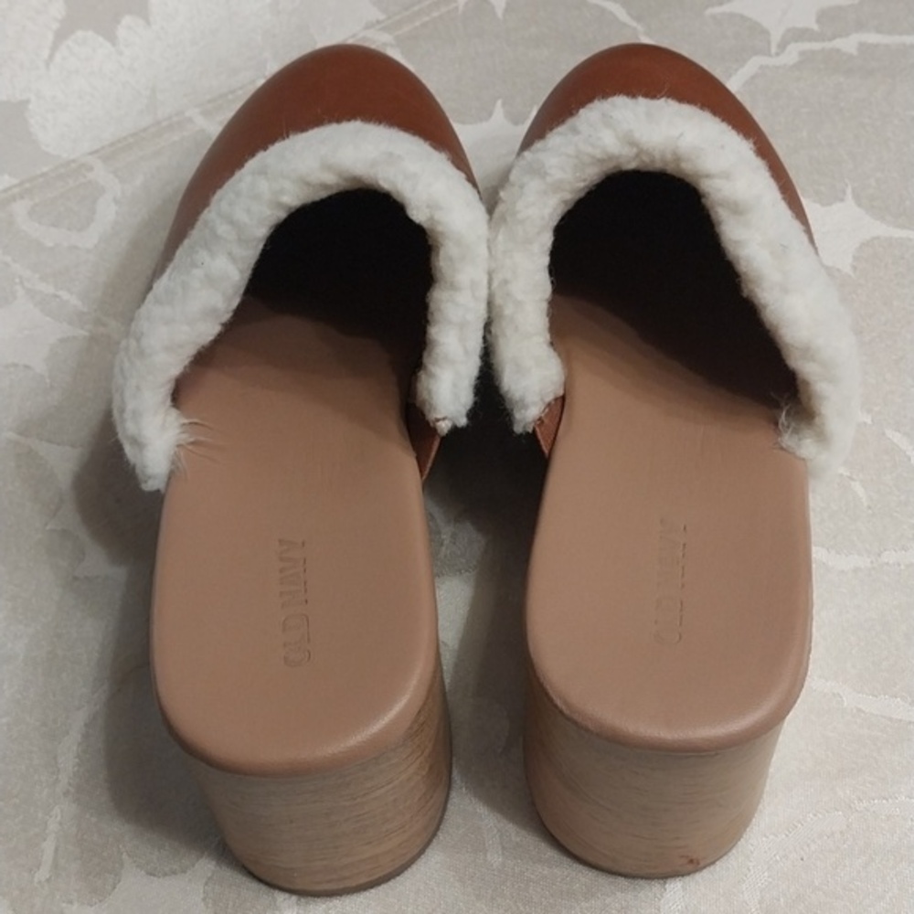 Old Navy NWOT Women's Size 7 Faux Leather Sherpa Trim Mules Clogs Y2K Brown - Picture 6 of 12